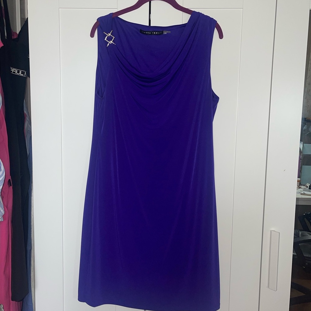 Ivanka Trump Purple Cowl Neck Sheath Dress Midi Sleeveless